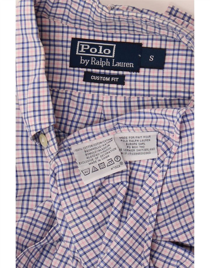 POLO RALPH LAUREN Mens Custom Fit Shirt Small Blue Check Cotton