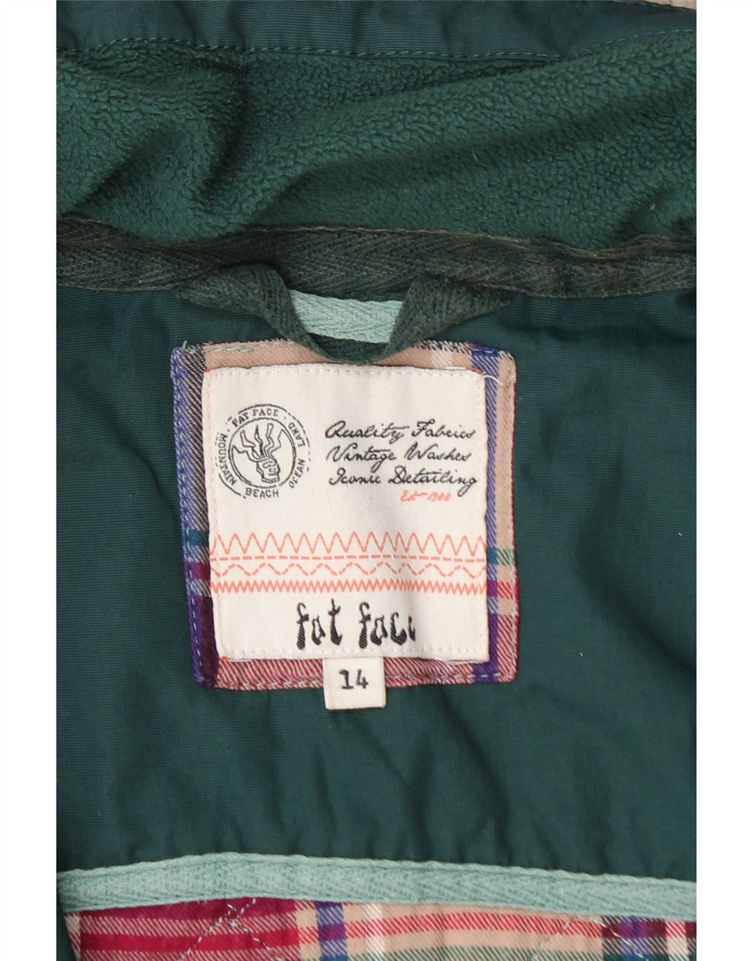 FAT FACE Womens Hooded Windbreaker Jacket UK 14 Large  Green Nylon