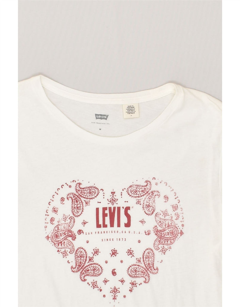 LEVI'S Womens Graphic T-Shirt Top UK 12 Medium White Cotton | Vintage Levi's | Thrift | Second-Hand Levi's | Used Clothing | Messina Hembry 