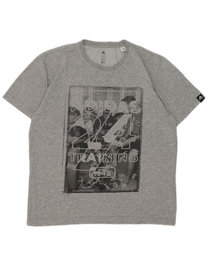 Adidas Mens Graphic T-Shirt Top Large Grey Flecked Cotton