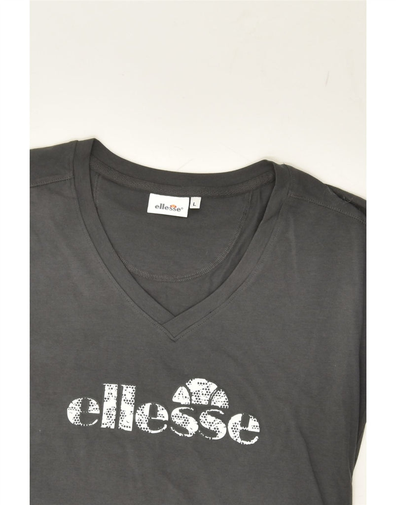 ELLESSE Womens Graphic T-Shirt Top UK 14 Large Grey Cotton | Vintage Ellesse | Thrift | Second-Hand Ellesse | Used Clothing | Messina Hembry 