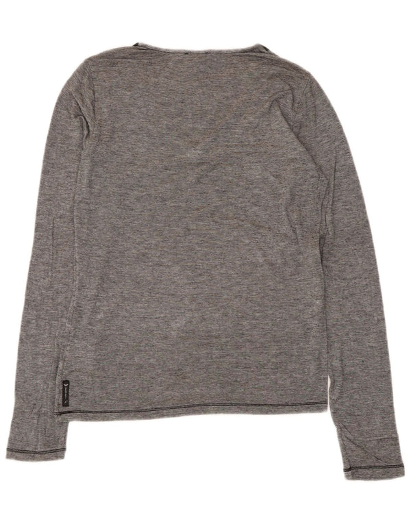 Armani Jeans Womens Top Long Sleeve UK 12 Medium Grey Pinstripe Viscose