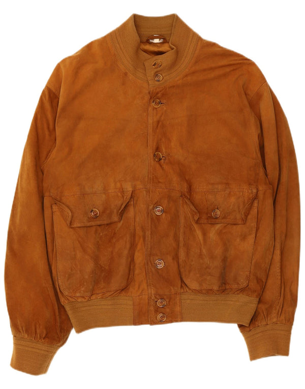 Vintage Mens Suede Bomber Jacket UK 40 Large Brown Leather