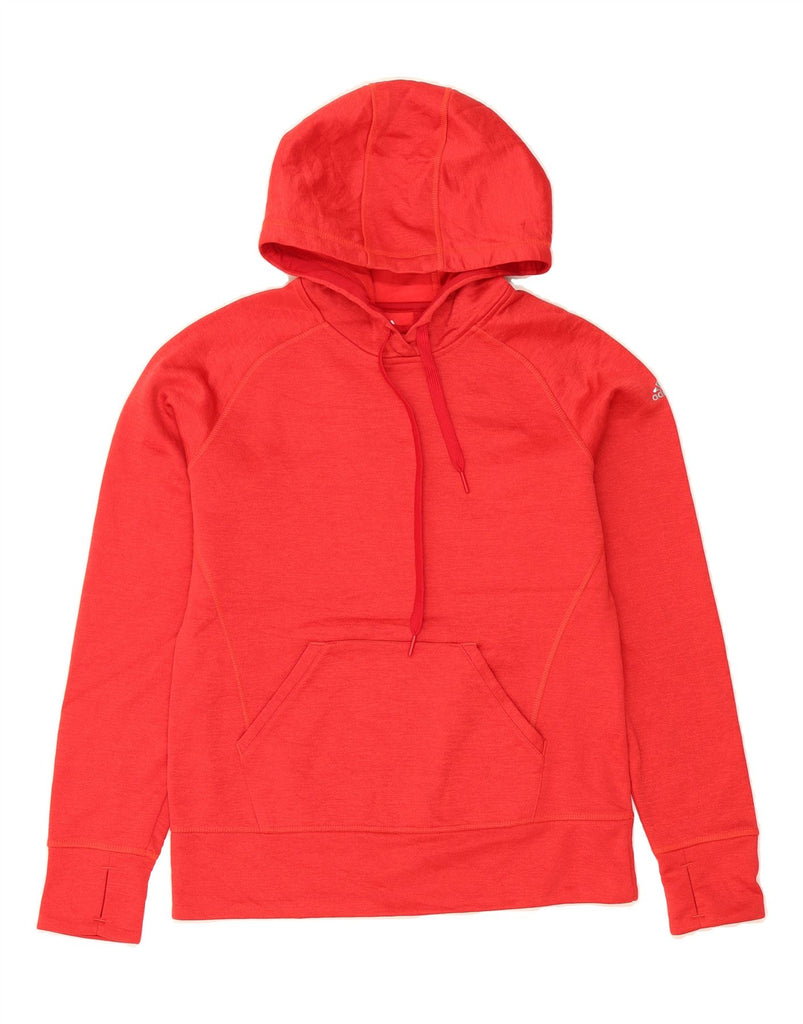 ADIDAS Womens Climawarm Hoodie Jumper UK 8/10 Small Red Polyester Vintage Adidas and Second-Hand Adidas from Messina Hembry 