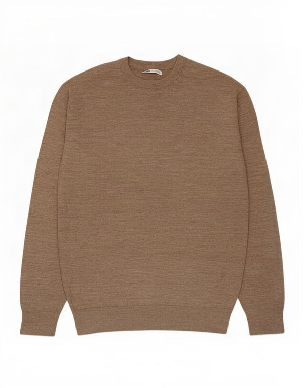 Zara Mens Crew Neck Jumper Sweater Medium Brown Acrylic
