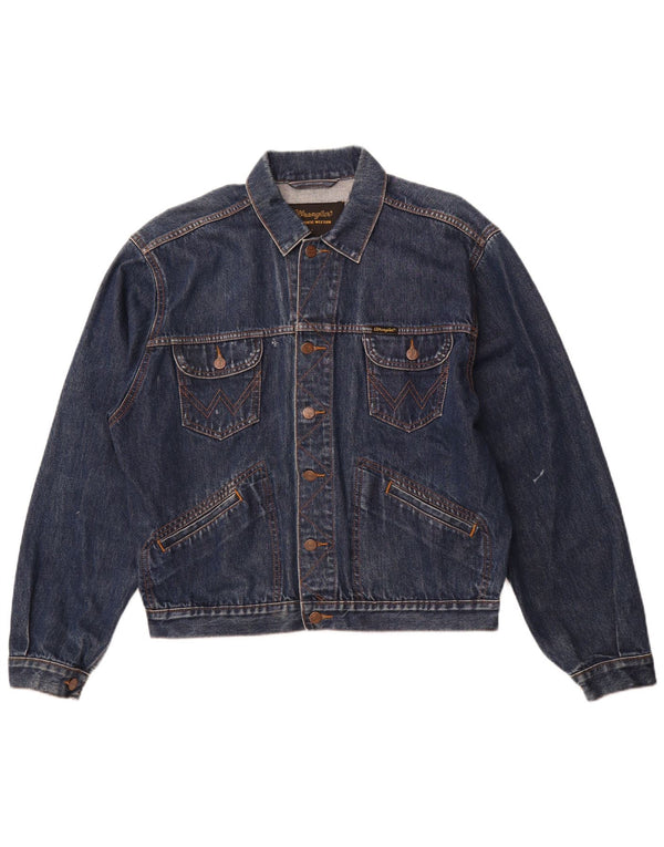 WRANGLER Mens Denim Jacket UK 40 Large Navy Blue Cotton