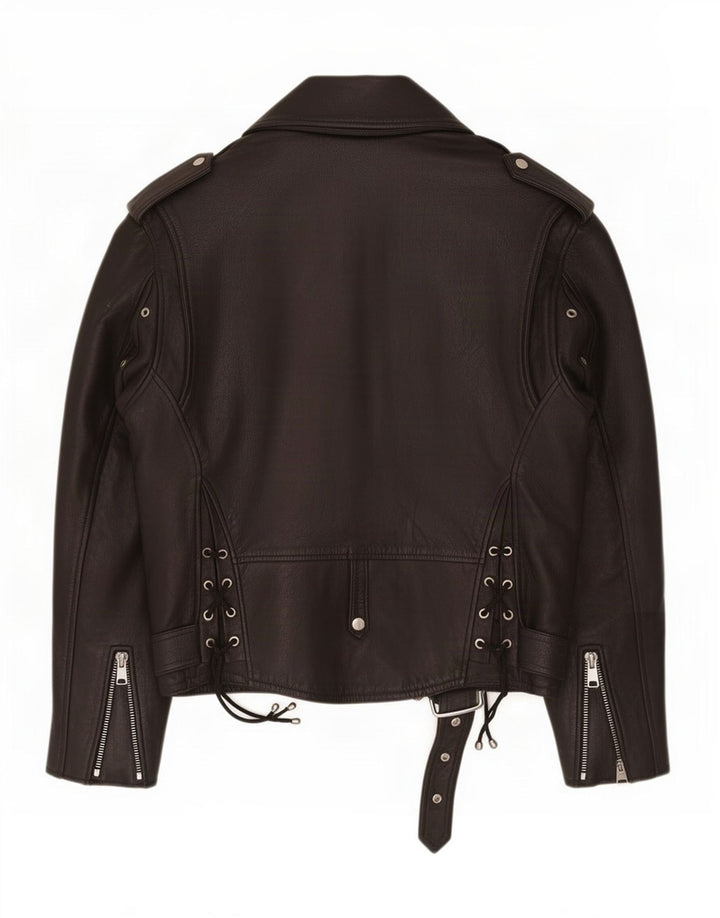 Bomb Boogie Mens Leather Biker Jacket UK 40 Large Black