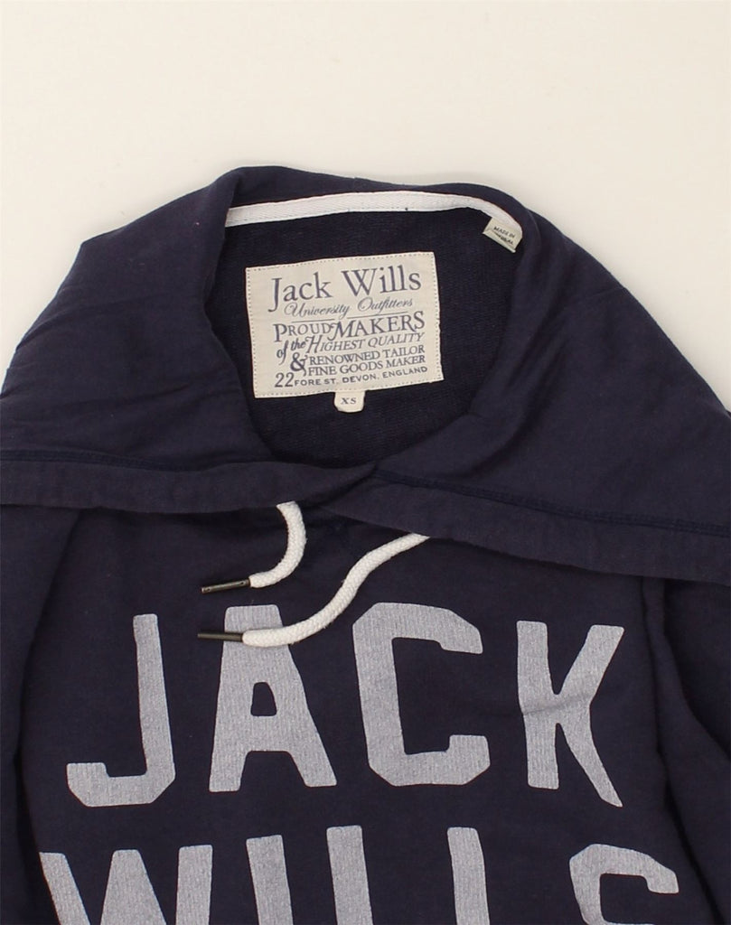 JACK WILLS Mens Graphic Hoodie Jumper XS Navy Blue Cotton | Vintage Jack Wills | Thrift | Second-Hand Jack Wills | Used Clothing | Messina Hembry 