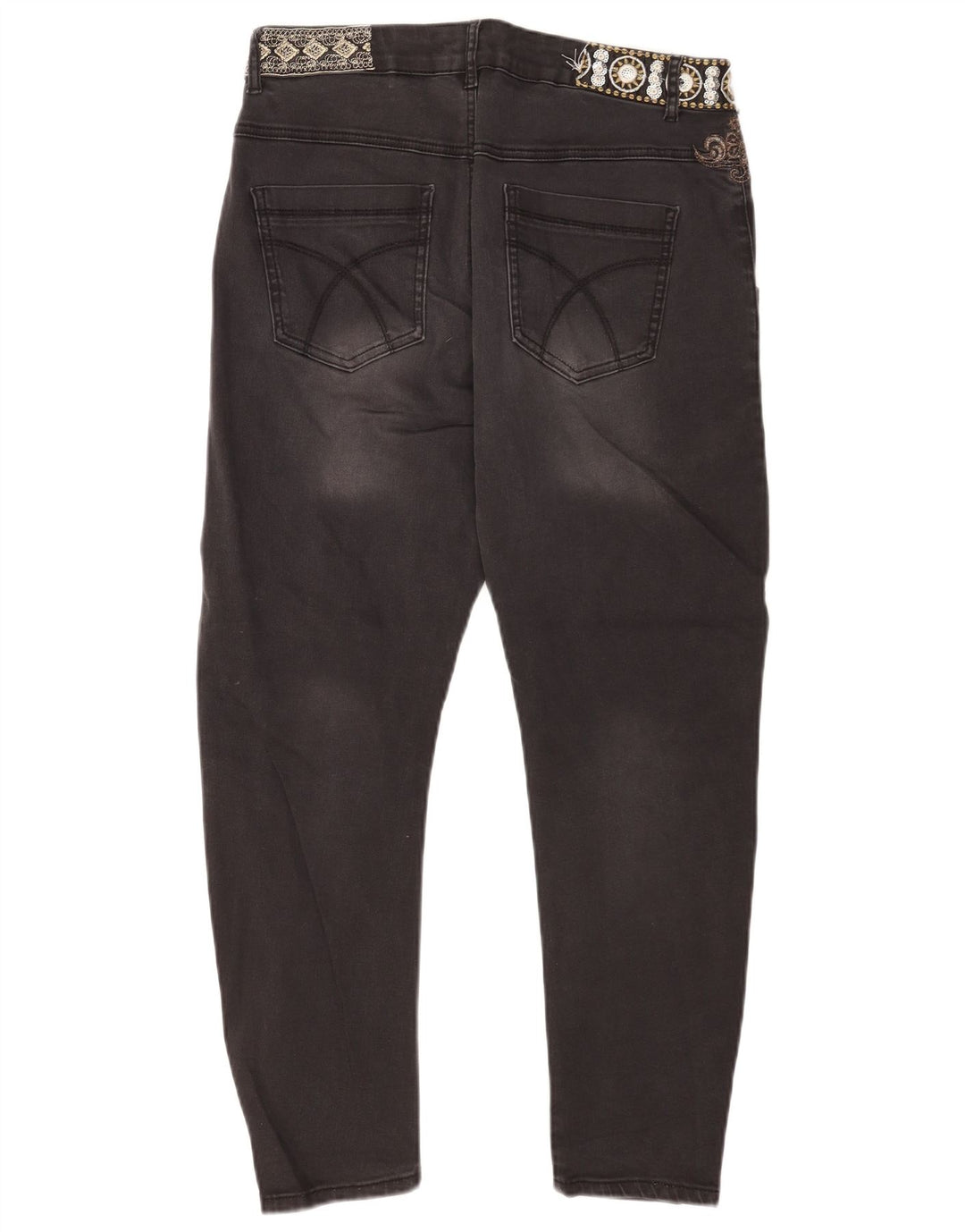 Desigual Womens Distressed Crop Slim Jeans W30 L25 Black Cotton
