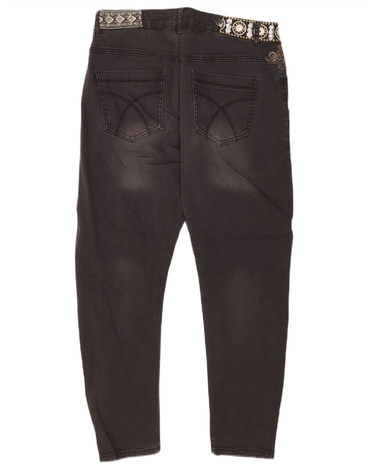 Desigual Womens Distressed Crop Slim Jeans W30 L25 Black Cotton