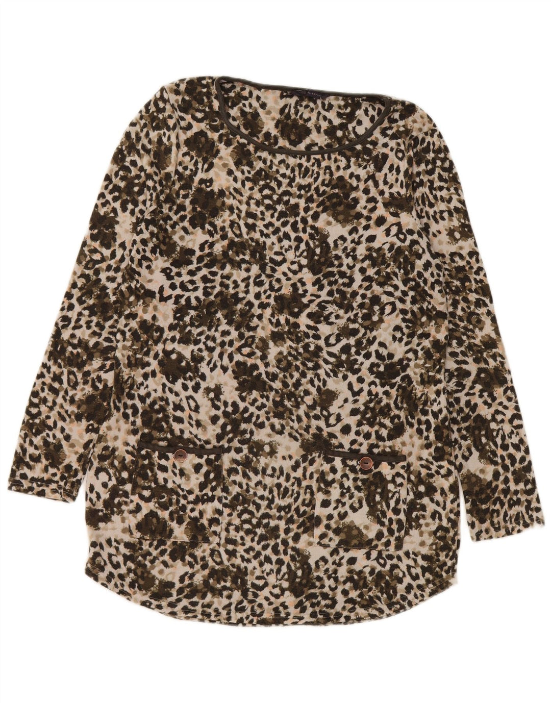 Marks & Spencer Womens Tunic Top UK 12 Medium Khaki Animal Print