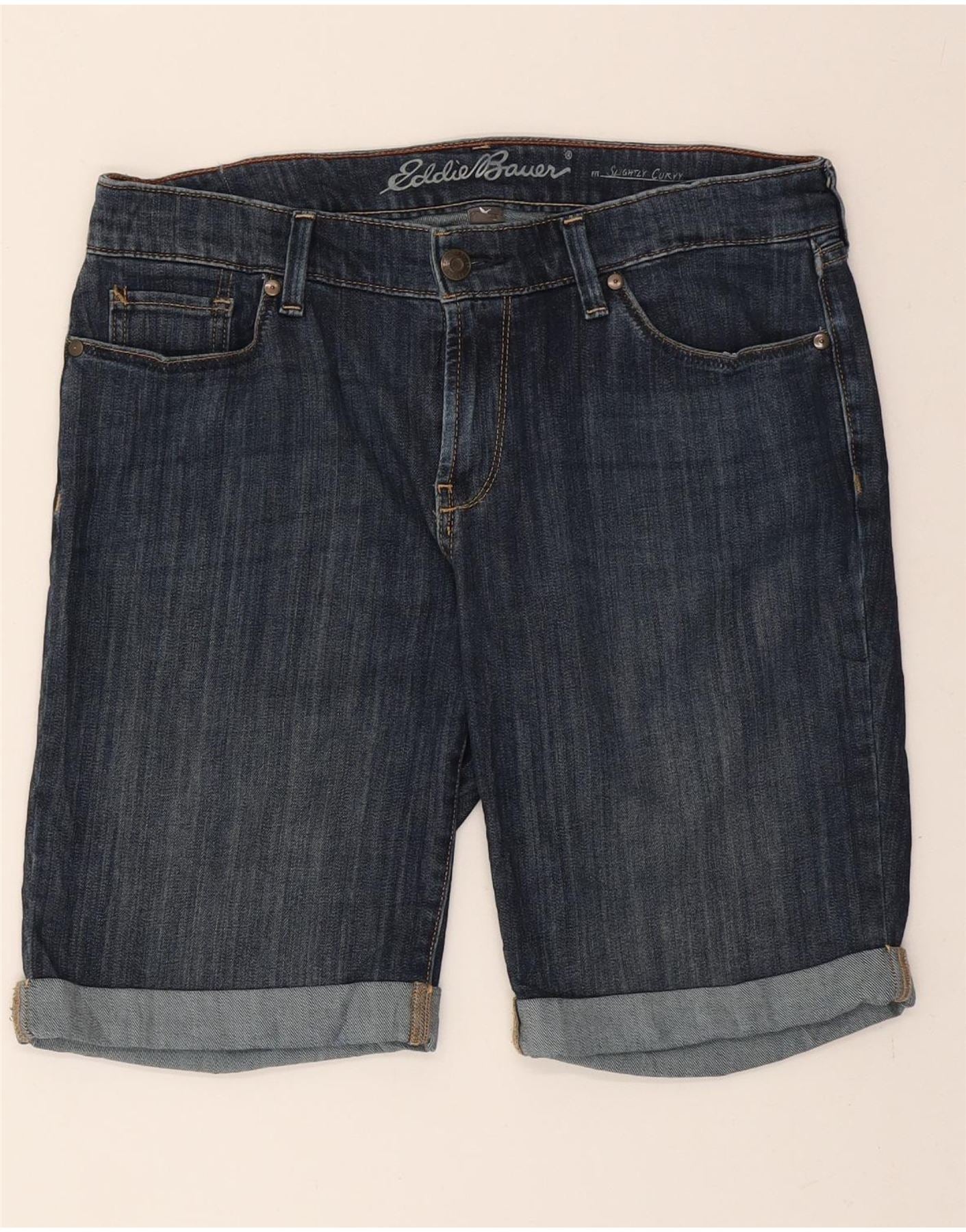 Pantalones cortos vaqueros Eddie Bauer para mujer, con curvas, talla talla 34 (M) azul