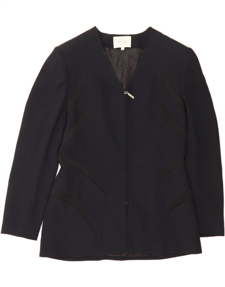 VINTAGE Womens Blazer Jacket IT 44 Medium Navy Blue Colourblock Acetate Vintage Vintage and Second-Hand Vintage from Messina Hembry 
