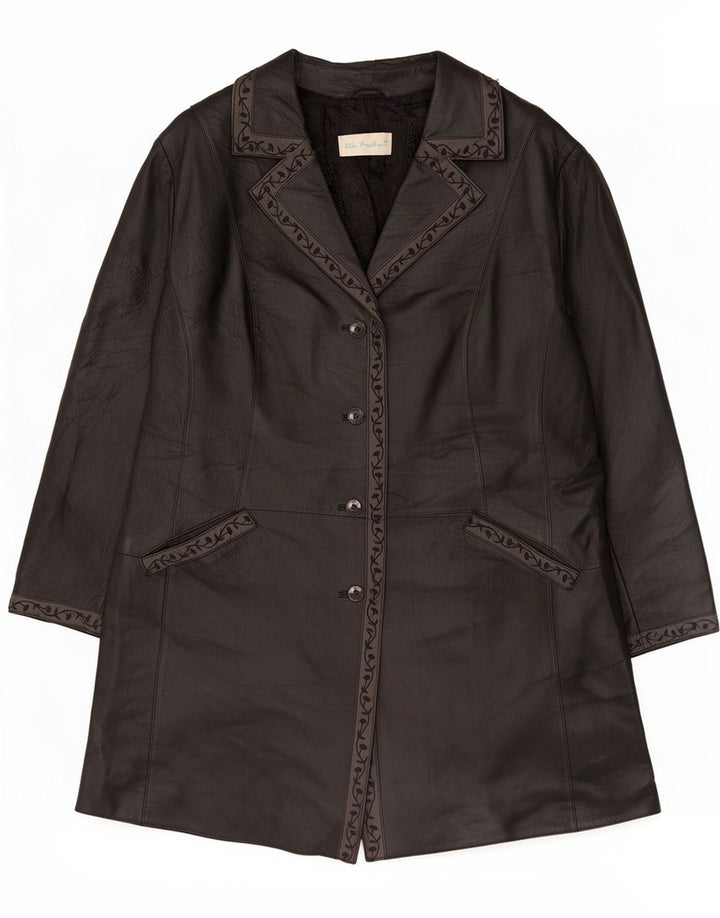 Ulla Popken Womens Leather Coat UK 26 5XL Black Floral