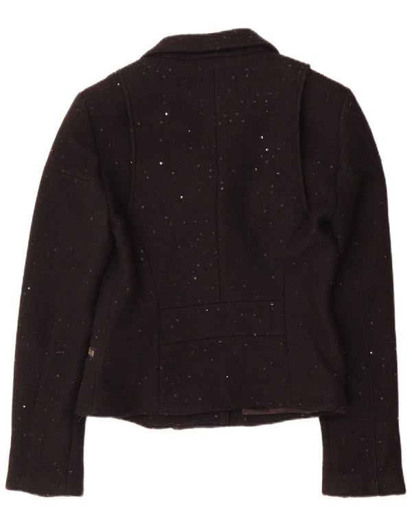 Jack Wills Womens Biker Jacket UK 12 Medium Black Flecked Wool