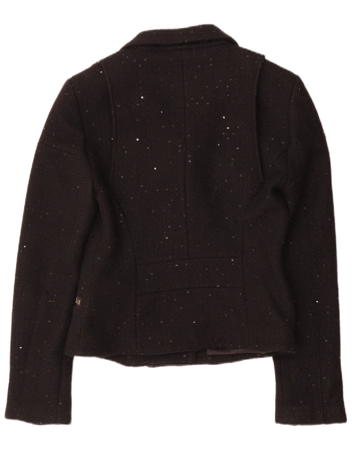 Jack Wills Womens Biker Jacket UK 12 Medium Black Flecked Wool