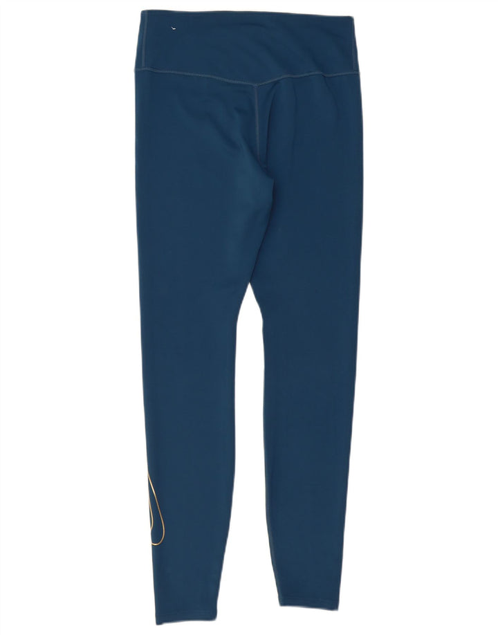 Nike Womens Dri Fit Graphic Leggings UK 12 Medium Blue Polyester