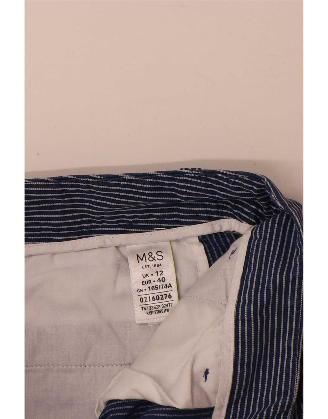 Marks & Spencer Womens Chino Shorts UK 12 Medium W32 Blue Striped Cotton