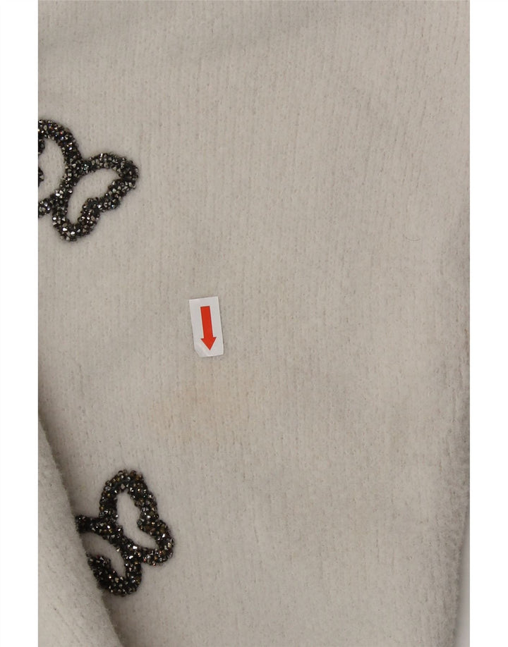 Zara Womens Graphic Crew Neck Jumper Sweater UK 14 Medium White Butterfly