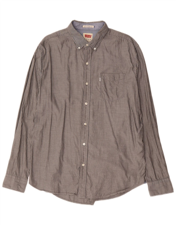 Levi's Mens Slim Fit Shirt XL Grey Pinstripe Cotton