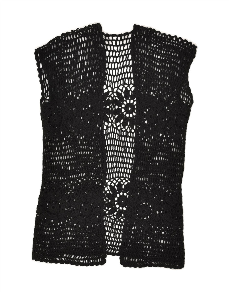 VINTAGE Womens Sleeveless Crochet Cardigan Top UK 12 Medium Black Floral | Vintage Vintage | Thrift | Second-Hand Vintage | Used Clothing | Messina Hembry 
