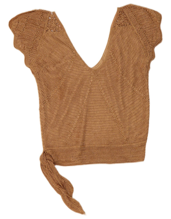 Etam Womens Sleeveless Crochet Blouse Top UK 10 Small Beige Viscose