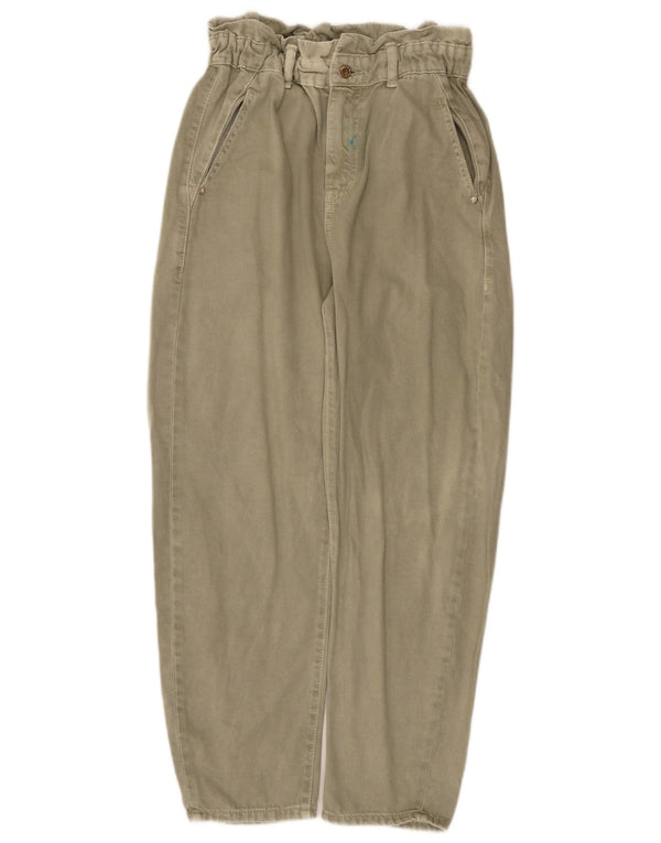 Zara Womens High Waist Tapered Cropped Trousers EU 36 XS W26 L26 Khaki