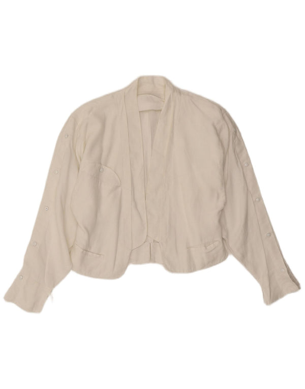 Claude Montana Womens Crop Blazer Jacket UK 12 Medium White Linen