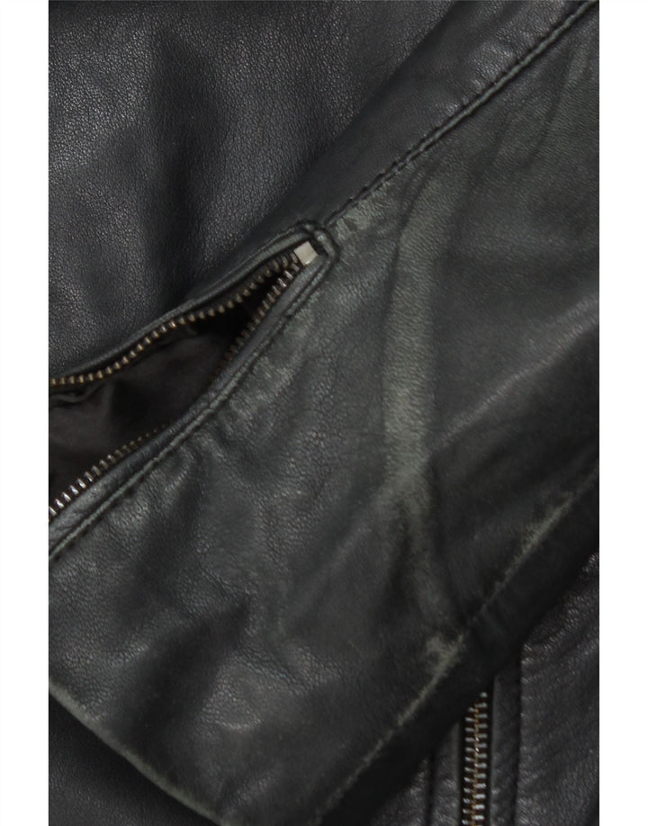 PROMOD Womens Crop Leather Jacket UK 12 Medium Black Leather Vintage Promod and Second-Hand Promod from Messina Hembry 