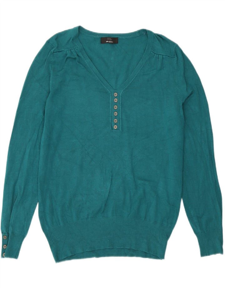 Marks & Spencer Womens V-Neck Jumper Sweater UK 16 Large  Turquoise Viscose