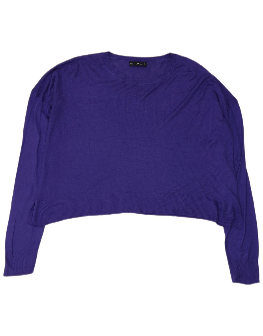 Zara Womens Crop Oversized Crew Neck Jumper Sweater UK 14 Medium Purple