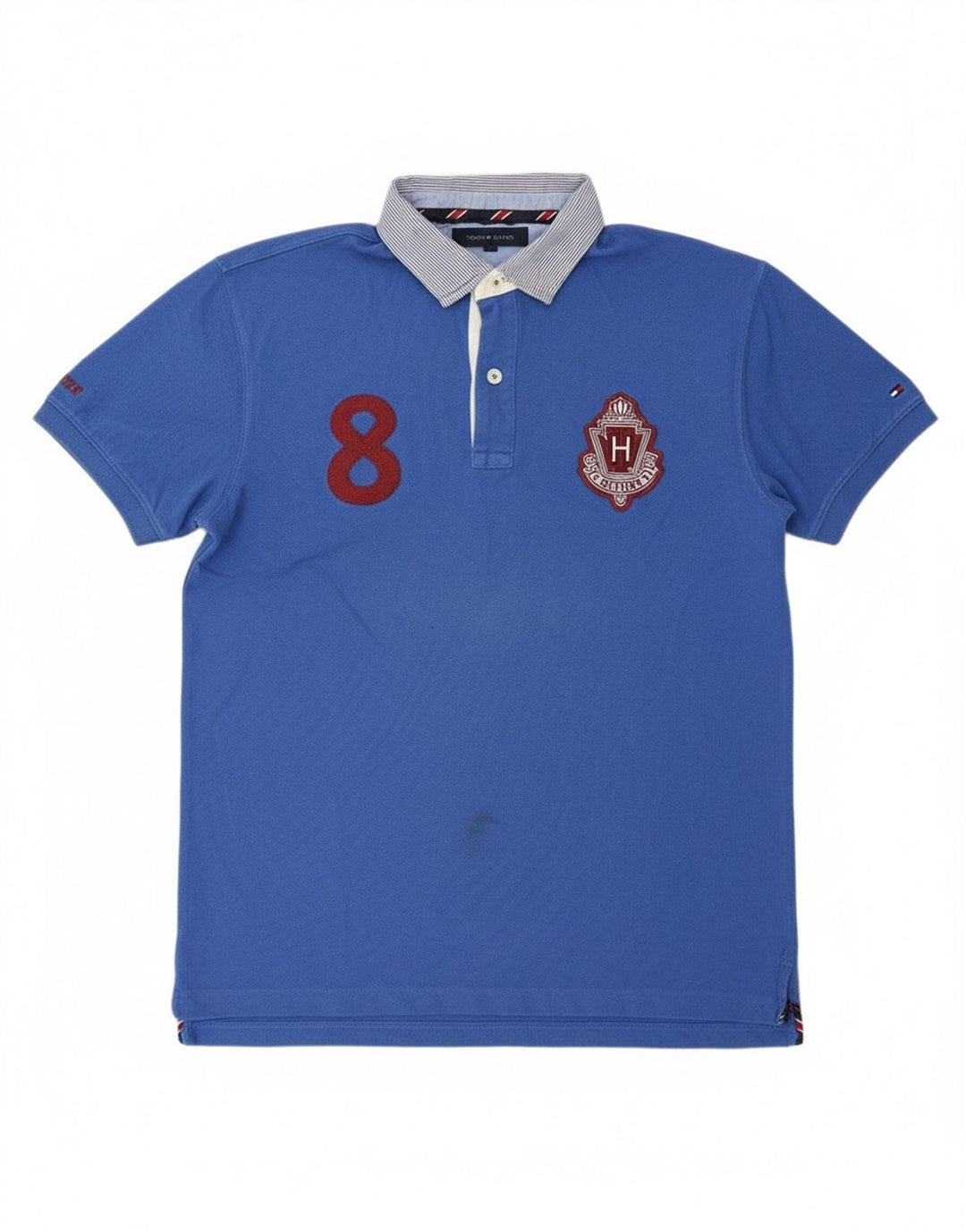TOMMY HILFIGER Mens Graphic Rugby Polo Shirt Medium Blue Cotton