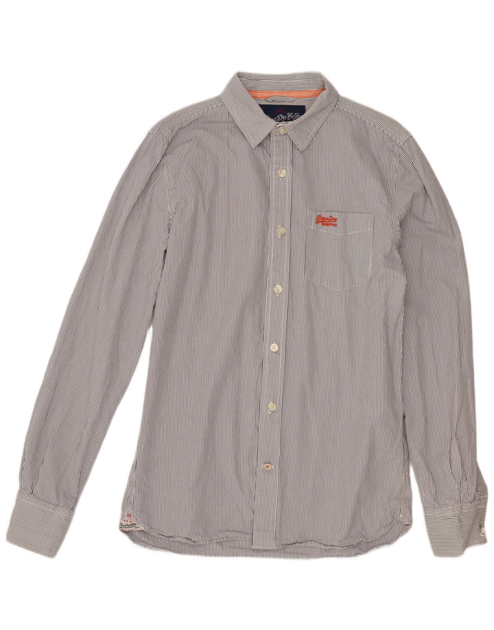 SUPERDRY Mens Shirt Large Grey Pinstripe Cotton