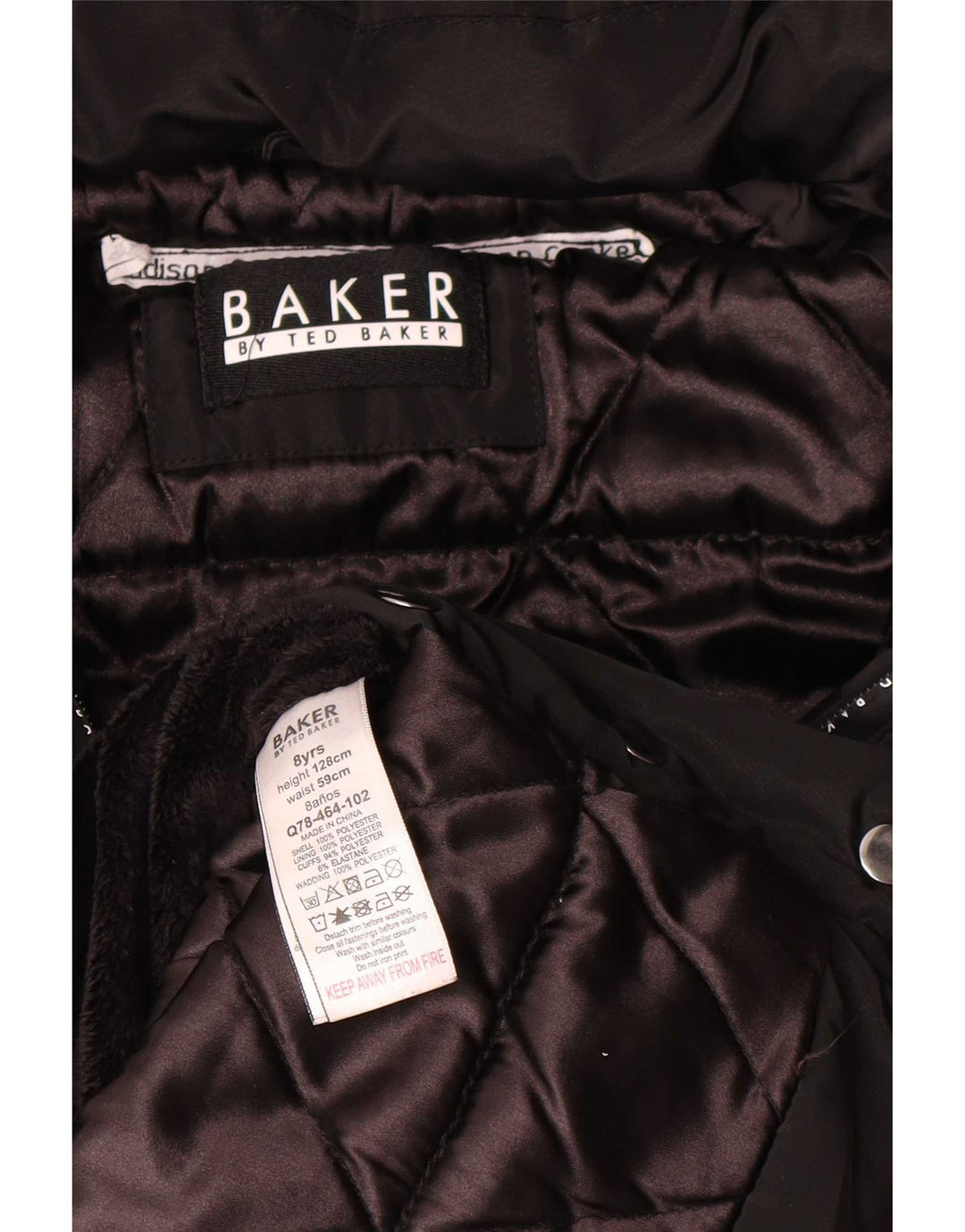 Ted Baker Girls Graphic Hooded Padded Coat 7-8 Years Black Polyester