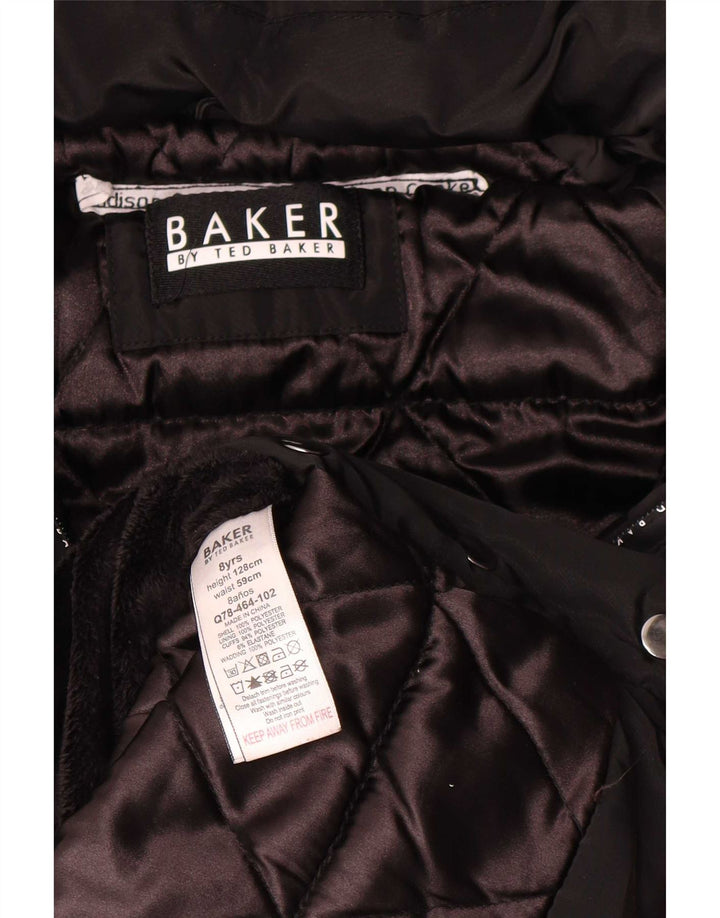 Ted Baker Girls Graphic Hooded Padded Coat 7-8 Years Black Polyester