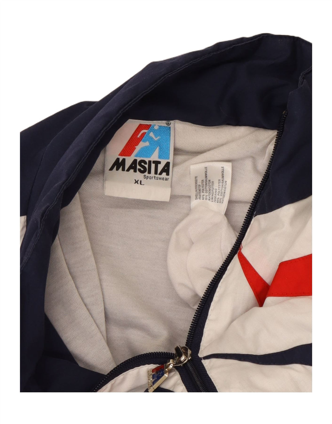 MASITA Mens Tracksuit Top Jacket XL Navy Blue Colourblock Polyester