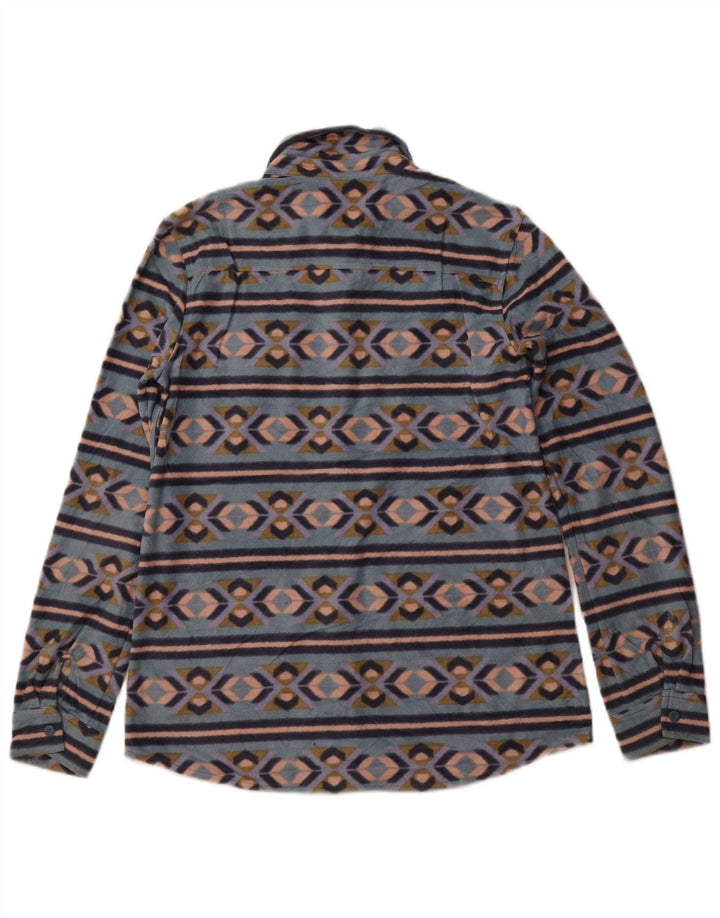 EDDIE BAUER Womens Fleece Shirt UK 12 Medium Blue Fair Isle Polyester