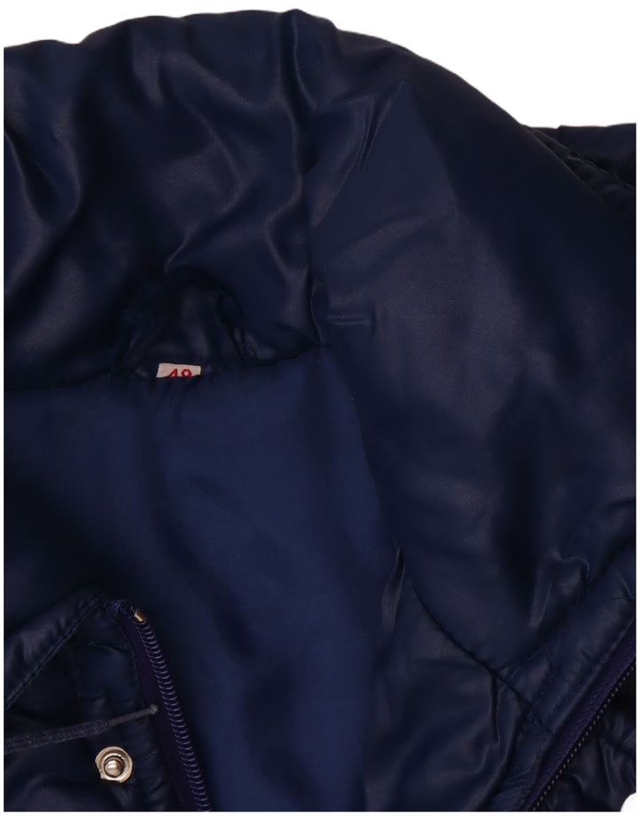 Vintage Mens Hooded Padded Jacket IT 48 Medium Navy Blue Polyamide