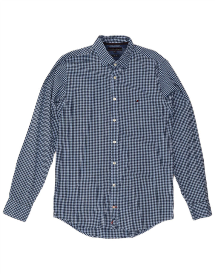 Tommy Hilfiger Mens Slim Fit Shirt Medium Blue Gingham Cotton