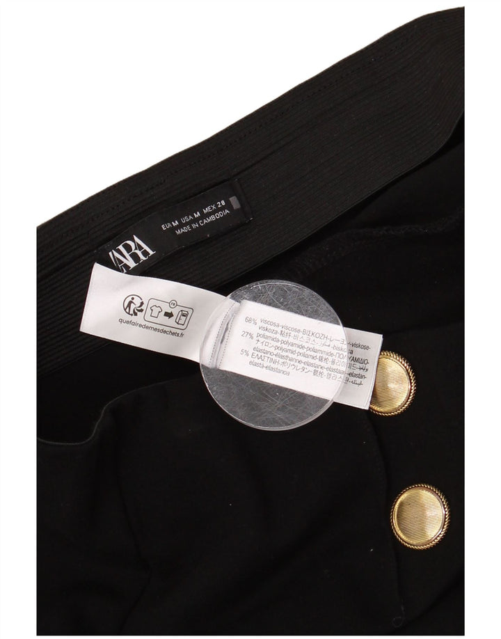Zara Womens High Waist Cropped Trousers Medium W28 L25 Black Viscose
