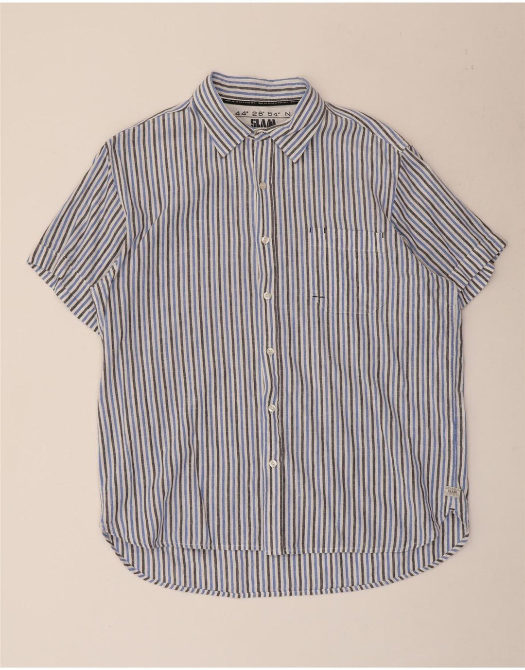 Slam Mens Short Sleeve Shirt 2XL Blue Striped Cotton
