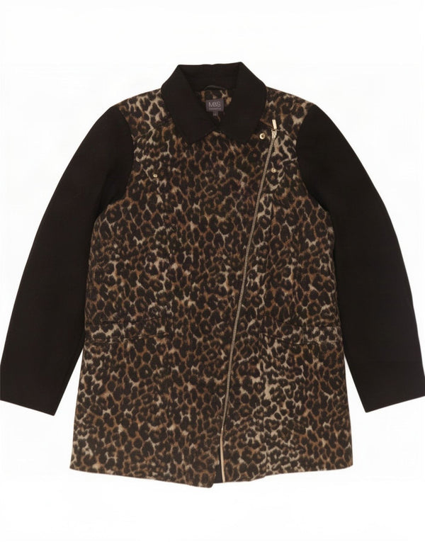 Marks & Spencer Womens Overcoat UK 16 Large Brown Animal Print Wool