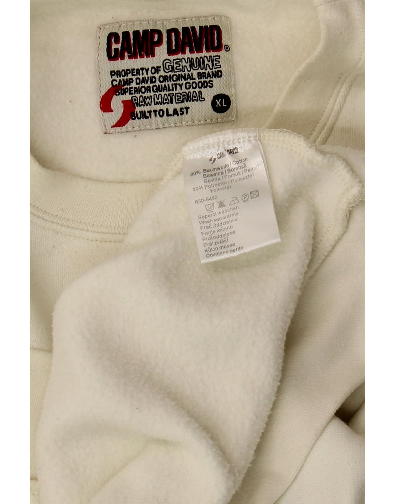 CAMP DAVID Mens Sweatshirt Jumper XL White Cotton Vintage Camp David and Second-Hand Camp David from Messina Hembry 