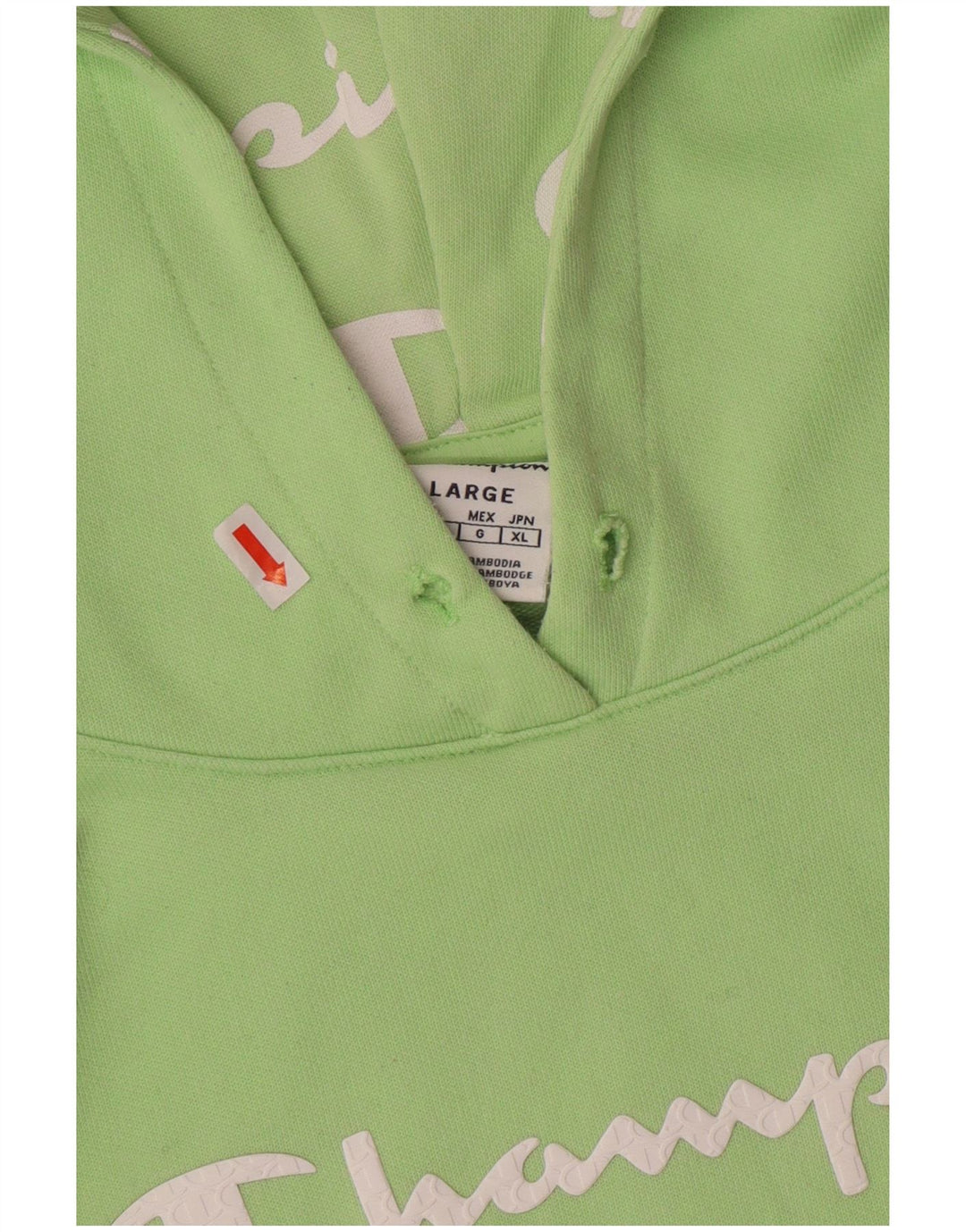 CHAMPION Womens Graphic Hoodie Jumper UK 16 Large Green Cotton