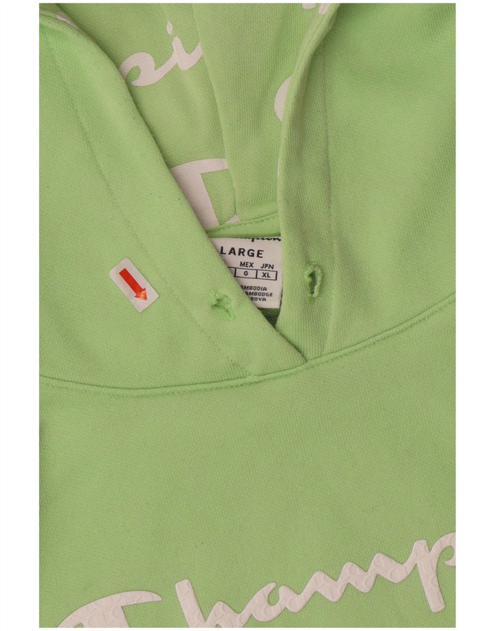 CHAMPION Womens Graphic Hoodie Jumper UK 16 Large Green Cotton