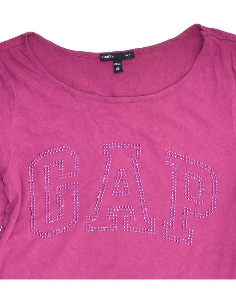 GAP Girls Graphic Top Long Sleeve 9-10 Years Large Pink Cotton | Vintage Gap | Thrift | Second-Hand Gap | Used Clothing | Messina Hembry 