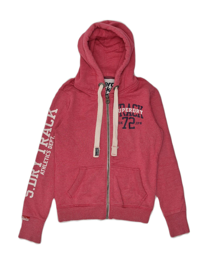 SUPERDRY Womens Graphic Zip Hoodie Sweater UK 10 Small Pink Cotton | Vintage Superdry | Thrift | Second-Hand Superdry | Used Clothing | Messina Hembry 