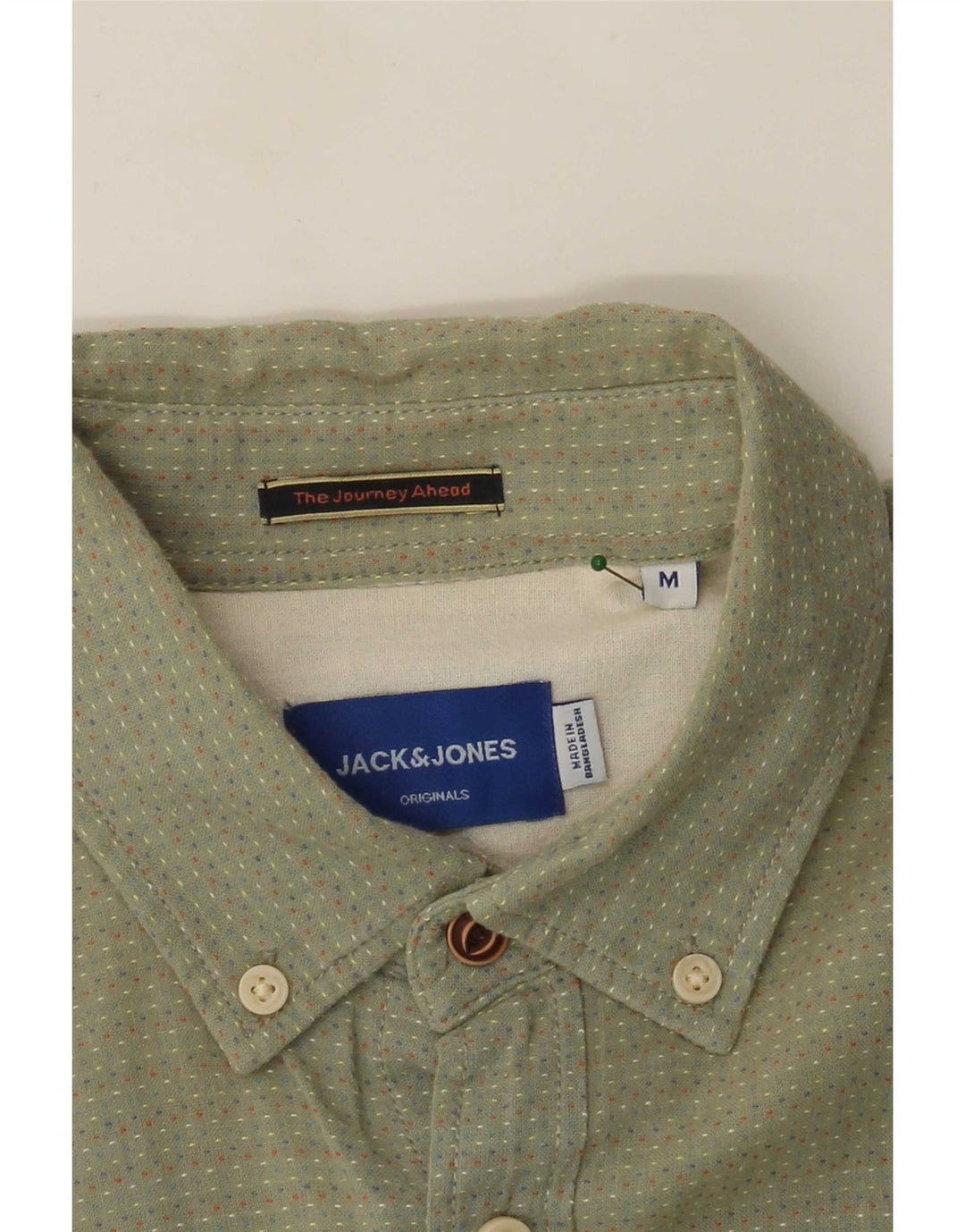 Jack & Jones Mens Short Sleeve Shirt Medium Green Spotted