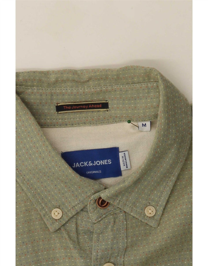 Jack & Jones Mens Short Sleeve Shirt Medium Green Spotted