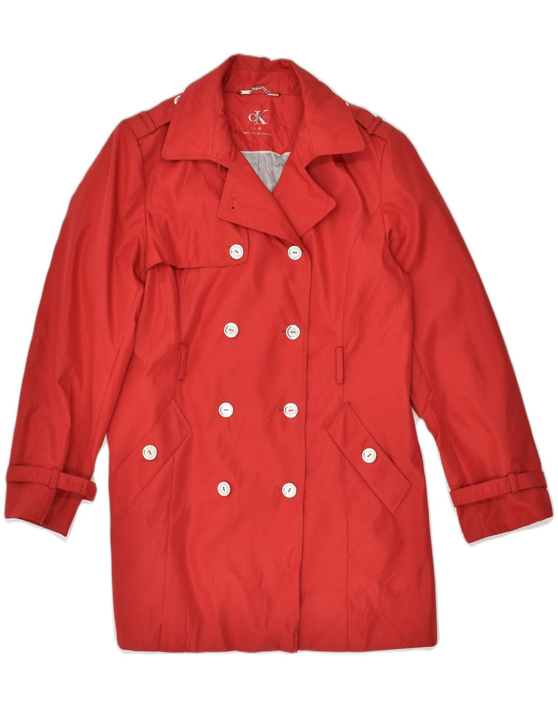 CALVIN KLEIN Womens Double Breasted Trench Coat UK 16 Large Red Polyester | Vintage Calvin Klein | Thrift | Second-Hand Calvin Klein | Used Clothing | Messina Hembry 